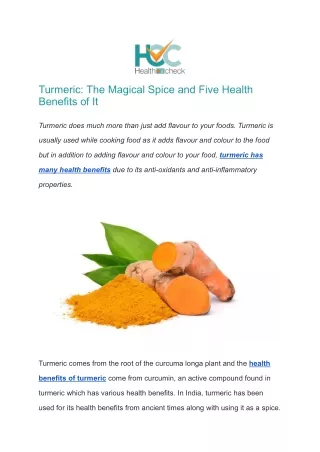 Turmeric_ The Magical Spice and Five Health Benefits of It