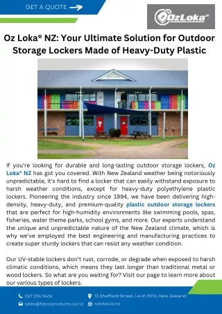 Oz Loka® NZ Your Ultimate Solution for Outdoor Storage Lockers Made of Heavy-Duty Plastic