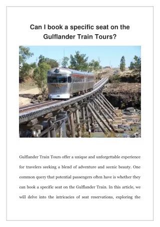 Can I Book a Specific Seat on the Gulflander Train Tours?