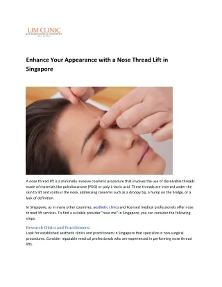 Enhance Your Appearance with a Nose Thread Lift in Singapore