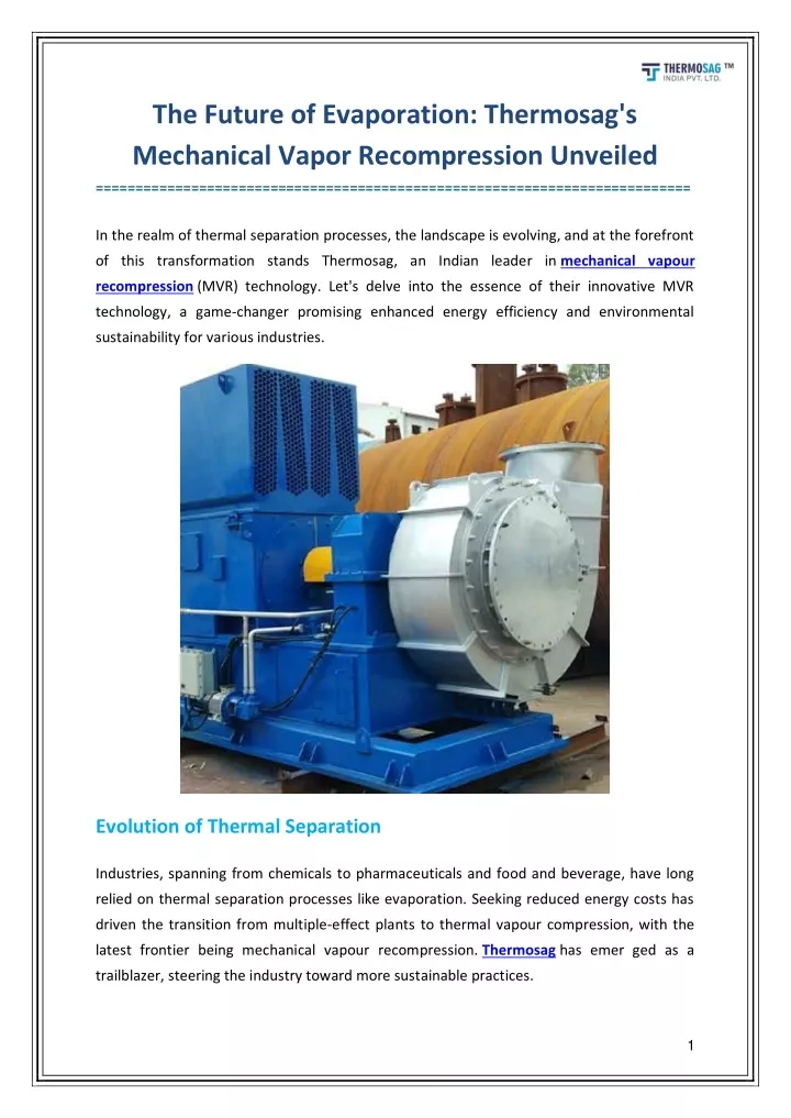 the future of evaporation thermosag s mechanical