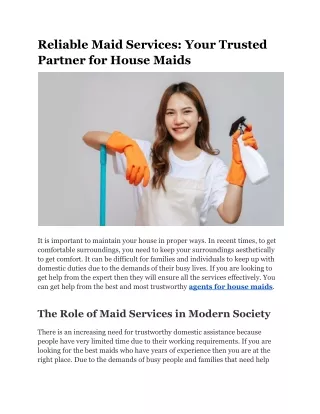 Reliable Maid Services: Your Trusted Partner for House Maids