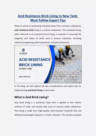 Aсid Resistance Brick Lining in New Tank