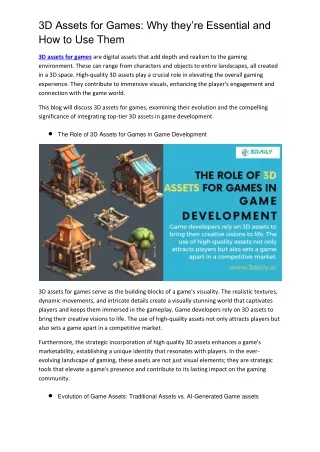 3d assets for games why they re essential