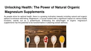 Unlocking Health_ The Power of Natural Organic Magnesium Supplements