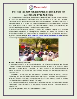 Discover the Best Rehabilitation Center in Pune for Alcohol and Drug Addiction