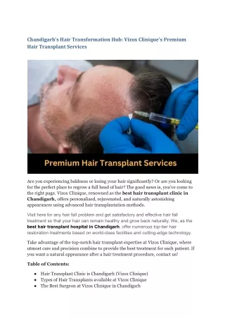 Chandigarh's Hair Transformation Hub: Vizox Clinique’s Premium Hair Transplant S