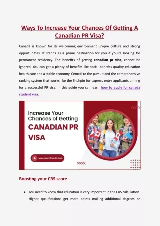 Ways To Increase Your Chances Of Getting A Canadian PR Visa