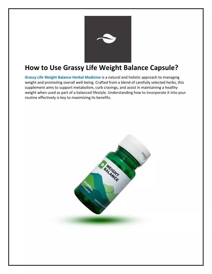 how to use grassy life weight balance capsule