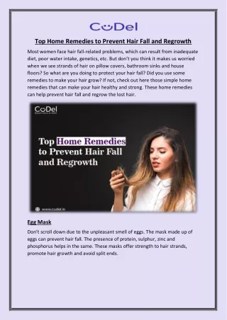 Top Home Remedies to Prevent Hair Fall and Regrowth