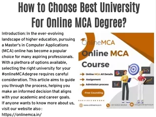 How to Choose Best University For Online MCA Degree?