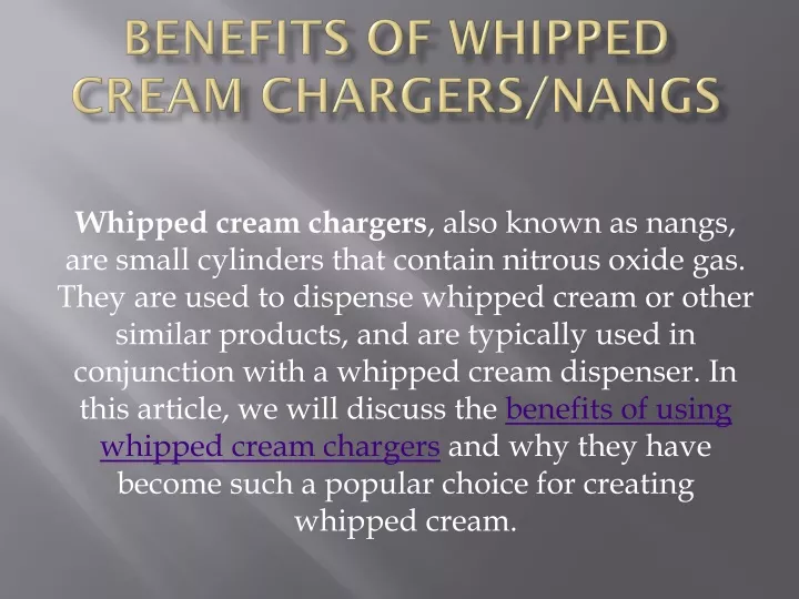 benefits of whipped cream chargers nangs