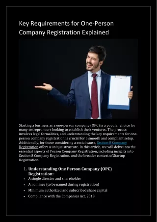 key requirements for one person company