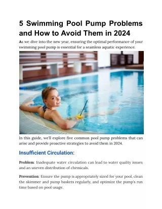 5 Swimming Pool Pump Problems and How to Avoid Them in 2024