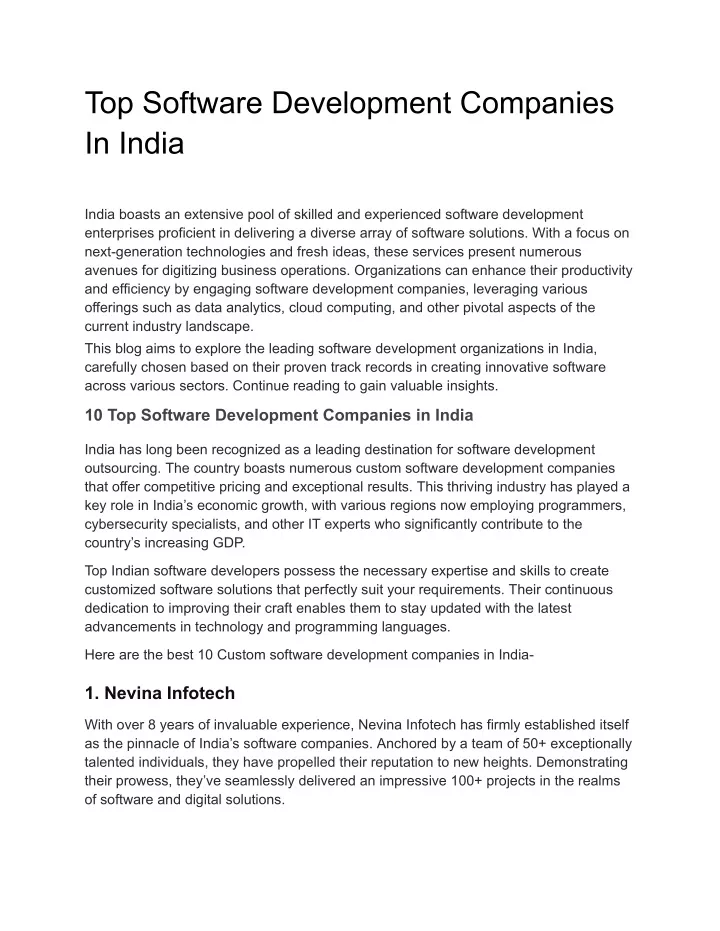 top software development companies in india