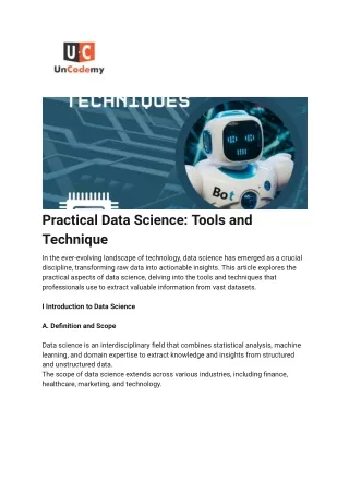 Practical Practical Data Science: Tools and TecData Science_ Tools and Technique