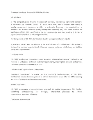 achieving excellence through iso 9001