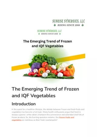 The Emerging Trend of Frozen and IQF Vegetables