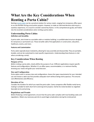 What Are the Key Considerations When Renting a Porta Cabin
