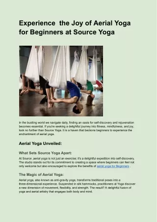 Experience  the Joy of Aerial Yoga for Beginners at Source Yoga