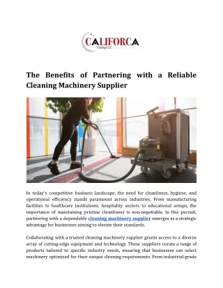 The Benefits of Partnering with a Reliable Cleaning Machinery Supplier