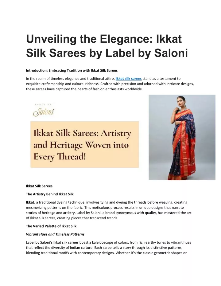 unveiling the elegance ikkat silk sarees by label