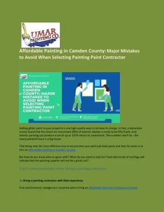 Affordable Painting in Camden County: Major Mistakes to Avoid When selecting Pai