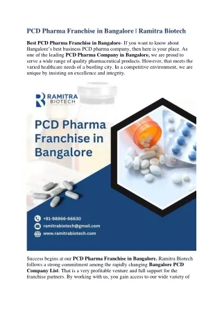 PCD Pharma Franchise in Bangalore