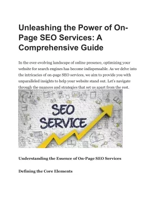 Unleashing the Power of On-Page SEO Services: A Comprehensive Guide