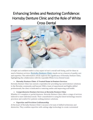 Hornsby Denture Clinic and the Role of White Cross Dental