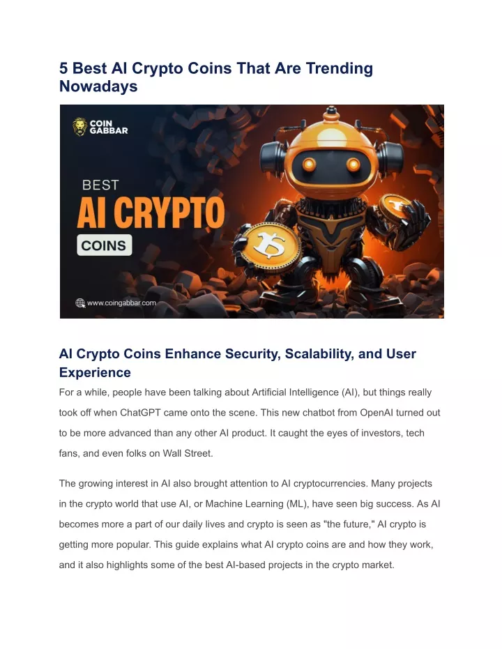 5 best ai crypto coins that are trending nowadays