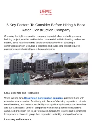 5 Key Factors To Consider Before Hiring A Boca Raton Construction Company