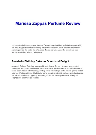 Marissa Zappas Perfumes Reviewed: A Journey Through Unique Aromas