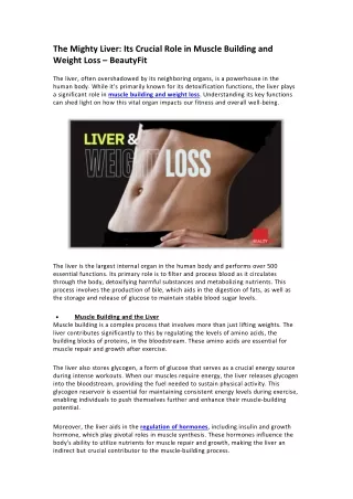 The Mighty Liver Its Crucial Role in Muscle Building and Weight Loss