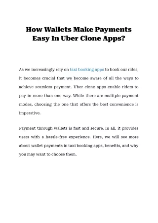 how wallets make payments easy in uber clone apps