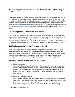 Certified Cyber Security Training in Dubai