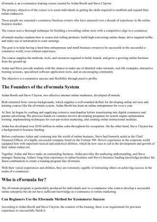 Navigate the E-Commerce Labyrinth Successfully with EFormula