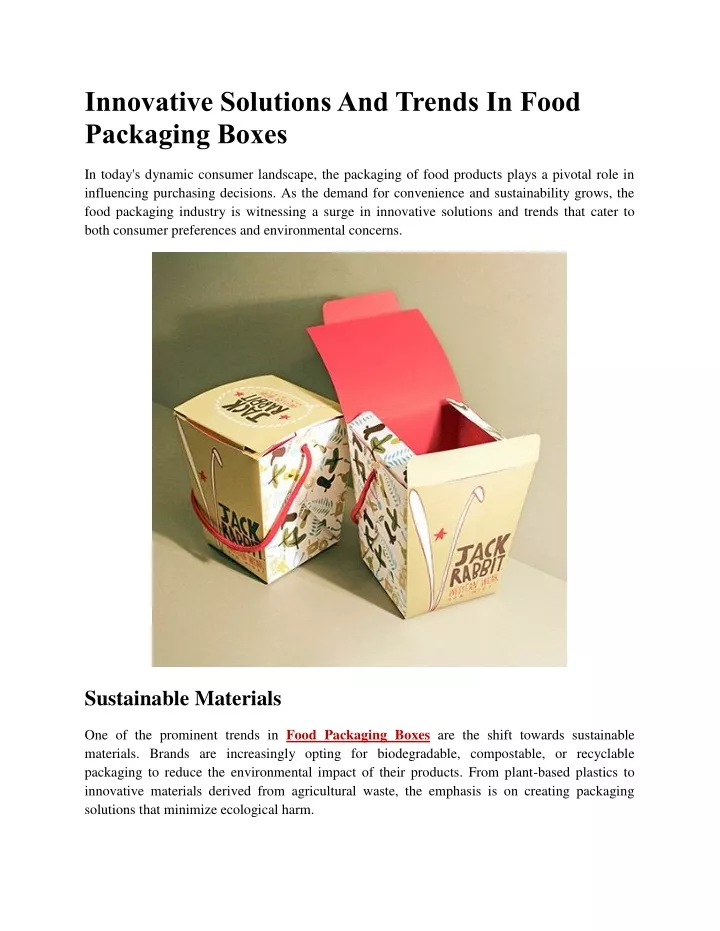 innovative solutions and trends in food packaging