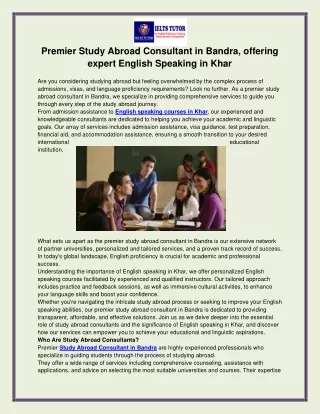 Premier Study Abroad Consultant in Bandra, offering expert English Speaking in Khar
