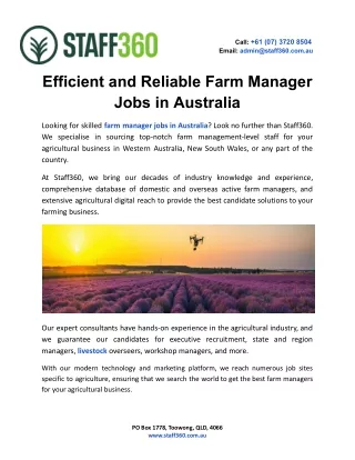 Efficient and Reliable Farm Manager Jobs in Australia