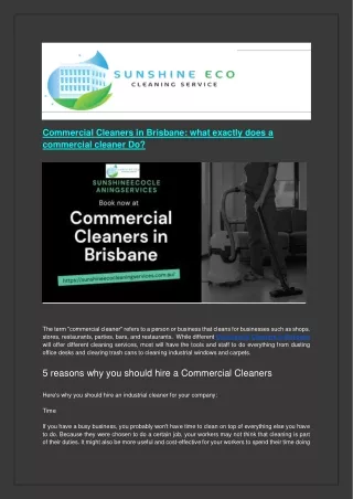 Commercial Cleaners in Brisbane what exactly does a commercial cleaner Do