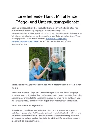 Mitfühlende Pflegedienste: Ihr Unterstützungssystem