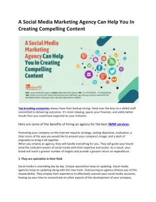 A Social Media Marketing Agency Can Help You In Creating Compelling Content