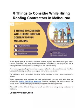 8 Things to Consider While Hiring Roofing Contractors in Melbourne