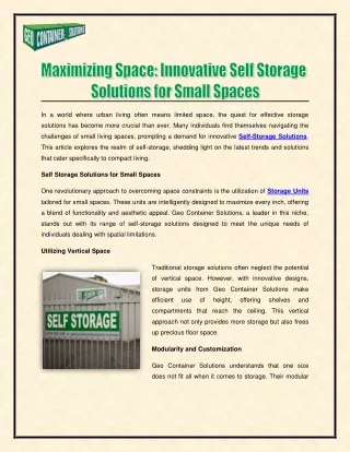 Maximizing Space - Innovative Self Storage Solutions for Small Spaces