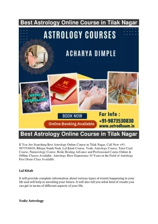 Best Astrology Online Course in Tilak Nagar  91-9873530830