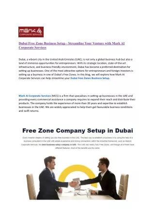 Dubai Free Zone Business Setup - Streamline Your Venture with Mark AI Corporate Services