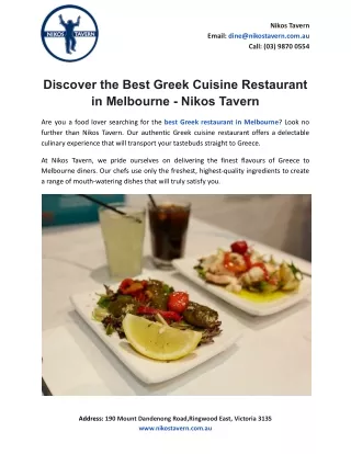 Discover the Best Greek Cuisine Restaurant in Melbourne - Nikos Tavern