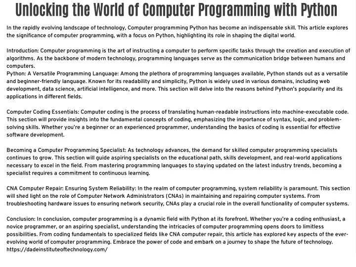 unlocking the world of computer programming with