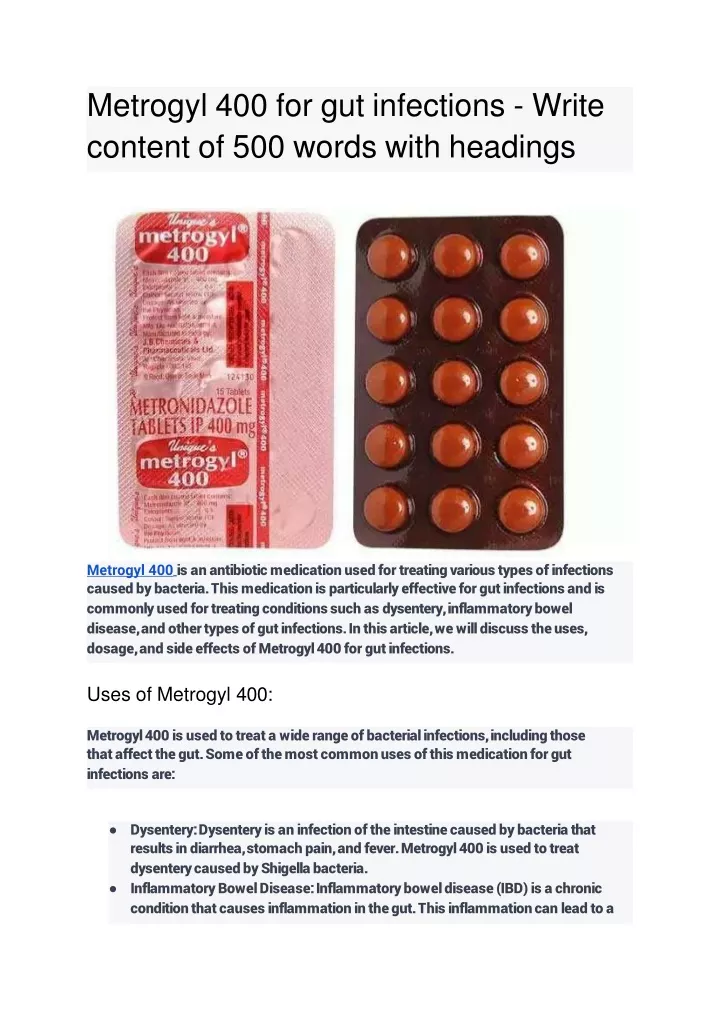 metrogyl 400 for gut infections write content